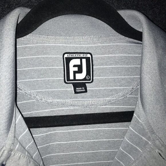 FootJoy FJ Polo Shirt Grey White Stripe Top Half Short Sleeve Large Golf - Picture 2 of 10